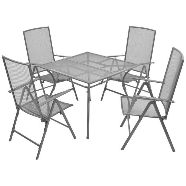 Set mobilier de exterior, rabatabil 5 piese, plasă din oțel foto mare Set mobilier de exterior, rabatabil 5 piese, plasă din oțel foto mare