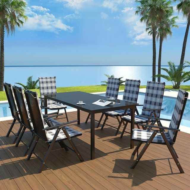 Set mobilier de exterior 17 piese cu perne, aluminiu, poliratan foto mare Set mobilier de exterior 17 piese cu perne, aluminiu, poliratan foto mare