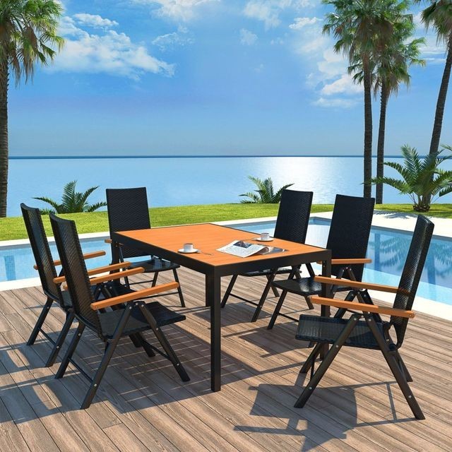Set mobilier de exterior, 7 piese, poliratan, WPC, aluminiu foto mare Set mobilier de exterior, 7 piese, poliratan, WPC, aluminiu foto mare