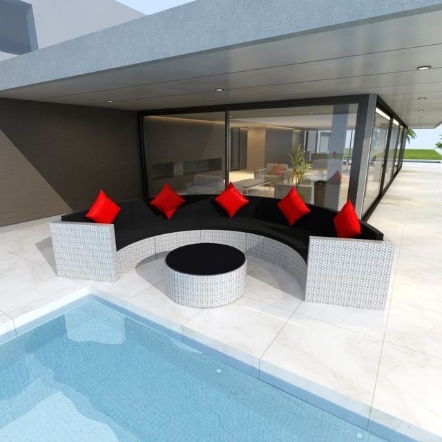 Set mobilier de grădină, 21 piese, poliratan, alb foto mare Set mobilier de grădină, 21 piese, poliratan, alb foto mare