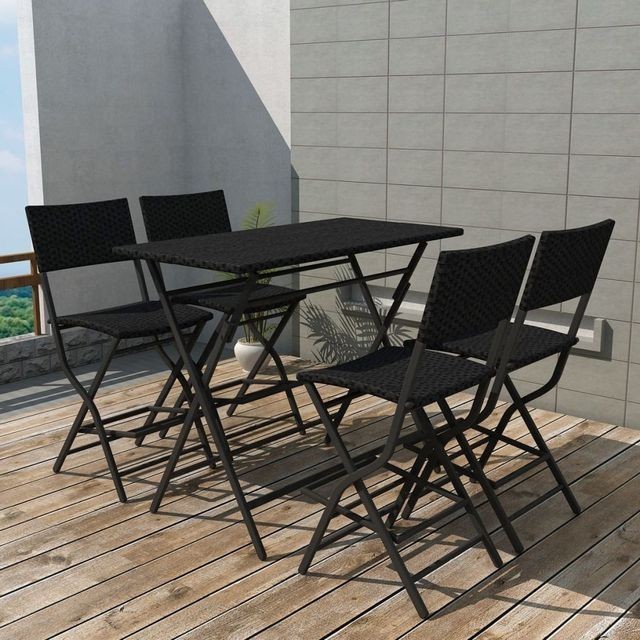 Set mobilier de exterior, 5 piese, poliratan, negru foto mare Set mobilier de exterior, 5 piese, poliratan, negru foto mare