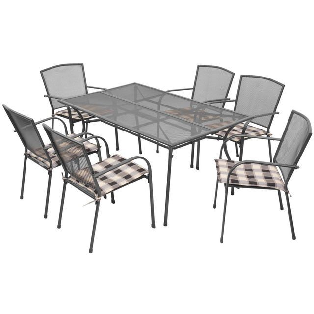 Set mobilier de exterior cu perne, 13 piese, plasă din oțel foto mare Set mobilier de exterior cu perne, 13 piese, plasă din oțel foto mare
