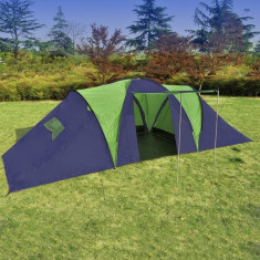 Cort camping din material textil, 9 persoane, albastru ?i verde foto