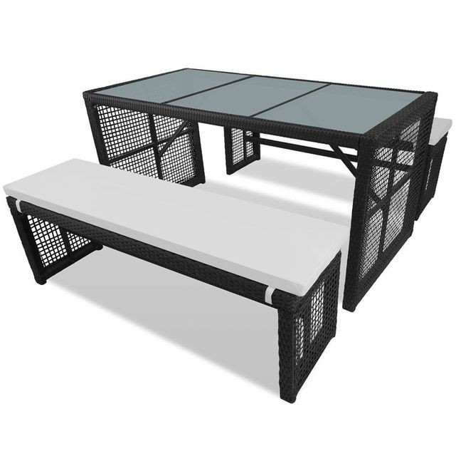 Set mobilier de exterior 5 piese, poliratan, negru foto mare Set mobilier de exterior 5 piese, poliratan, negru foto mare