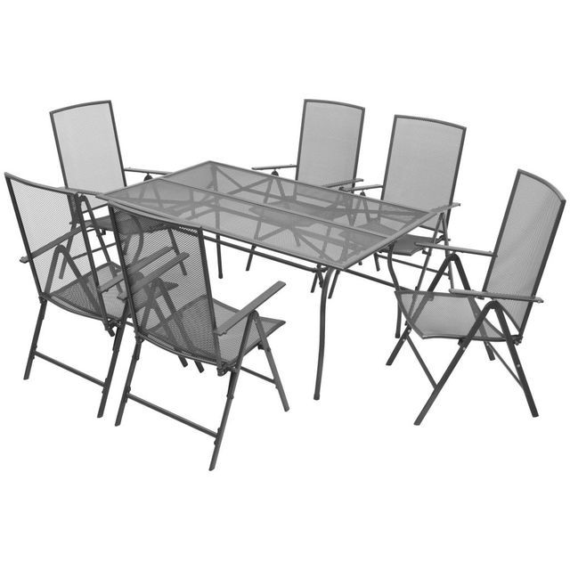 Set mobilier de exterior, rabatabil, 7 piese, plasă din oțel foto mare Set mobilier de exterior, rabatabil, 7 piese, plasă din oțel foto mare
