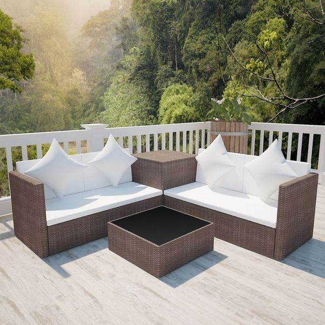 Set mobilier de exterior, 14 piese, poliratan, maro foto mare Set mobilier de exterior, 14 piese, poliratan, maro foto mare