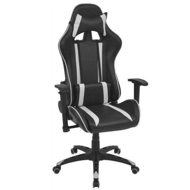 Scaun birou rabatabil cu design racing, piele artificială, alb foto mare Scaun birou rabatabil cu design racing, piele artificială, alb foto mare