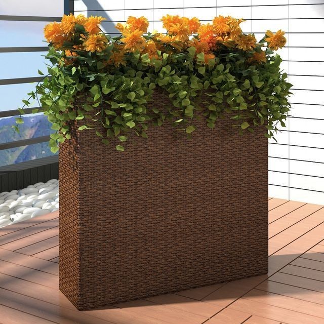 Ghiveci rectangular din ratan pentru grădină, 1 buc, Maro foto mare Ghiveci rectangular din ratan pentru grădină, 1 buc, Maro foto mare