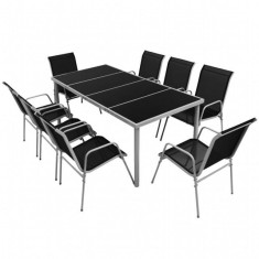 Set mobilier de exterior 9 piese, negru foto