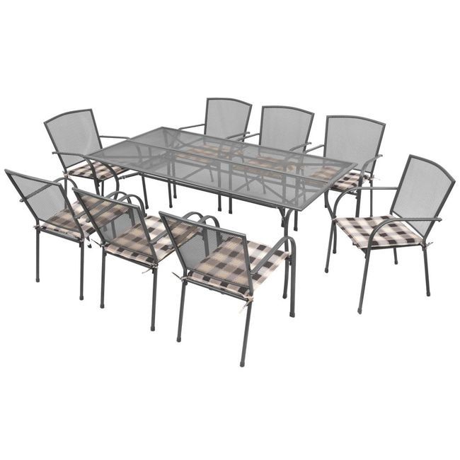 Set mobilier de exterior cu perne, 17 piese, plasă din oțel foto mare Set mobilier de exterior cu perne, 17 piese, plasă din oțel foto mare