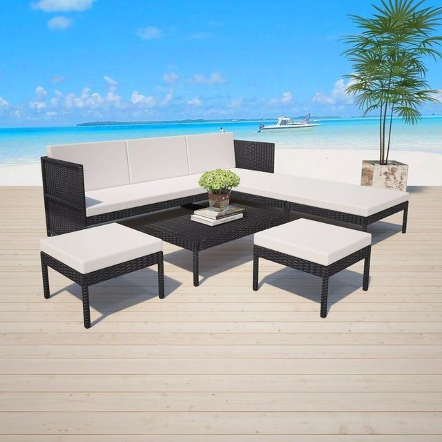 Set mobilier de grădină, 15 piese, poliratan, negru foto mare Set mobilier de grădină, 15 piese, poliratan, negru foto mare
