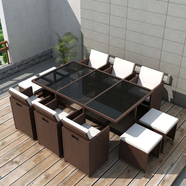 Set mobilier de exterior 27 piese, poliratan, maro foto mare Set mobilier de exterior 27 piese, poliratan, maro foto mare