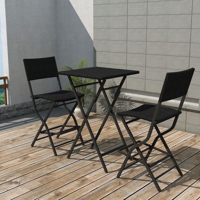 Set mobilier de exterior, 3 piese, poliratan, negru foto mare Set mobilier de exterior, 3 piese, poliratan, negru foto mare