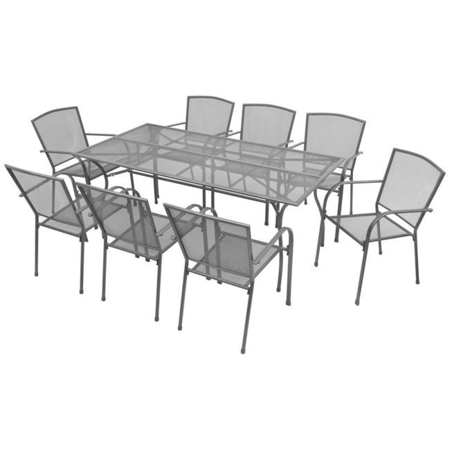 Set mobilier de exterior 9 piese, plasa din o?el foto mare Set mobilier de exterior 9 piese, plasa din o?el foto mare