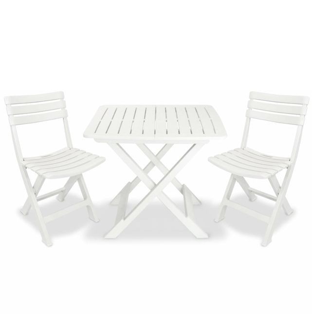 Set mobilier de grădină tip bistro, 3 piese, plastic, alb foto mare Set mobilier de grădină tip bistro, 3 piese, plastic, alb foto mare