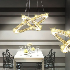 Lustra candelabru din cristal cu inel dublu cu LED-uri foto