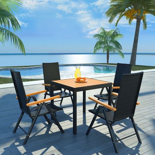Set mobilier de exterior, 5 piese, poliratan și WPC foto mare Set mobilier de exterior, 5 piese, poliratan și WPC foto mare