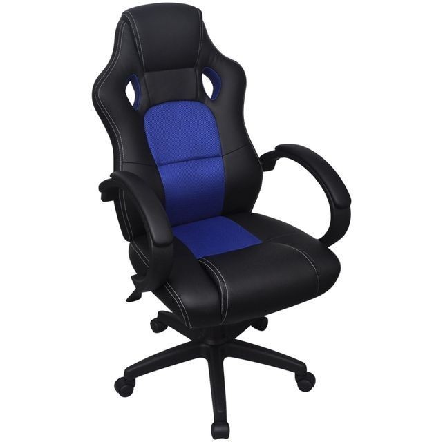 Scaun de birou din piele artificială, design racing, albastru foto mare Scaun de birou din piele artificială, design racing, albastru foto mare