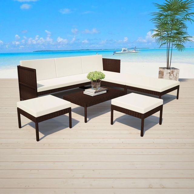 Set mobilier de grădină, 15 piese, poliratan, maro foto mare Set mobilier de grădină, 15 piese, poliratan, maro foto mare
