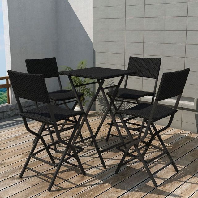 Set mobilier de exterior, 5 piese, poliratan, negru foto mare Set mobilier de exterior, 5 piese, poliratan, negru foto mare