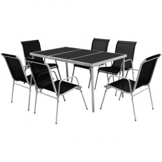 Set mobilier de exterior, 7 piese, negru foto