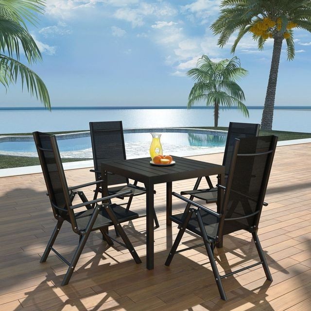 Set mobilier de exterior, 5 piese, aluminiu și WPC foto mare Set mobilier de exterior, 5 piese, aluminiu și WPC foto mare