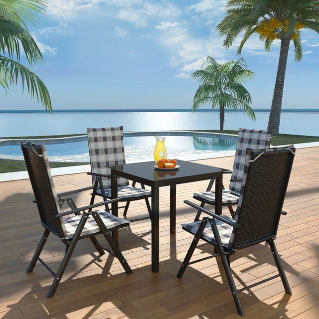 Set mobilier exterior 9 piese, cu perne, aluminiu și poliratan foto mare Set mobilier exterior 9 piese, cu perne, aluminiu și poliratan foto mare