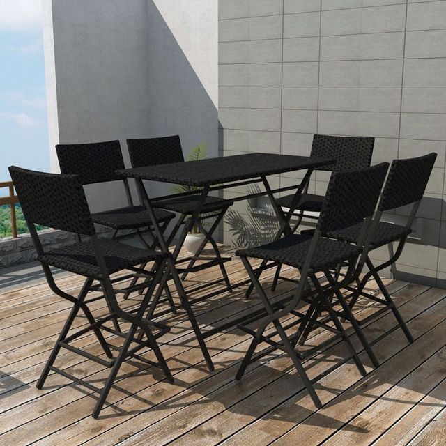 Set mobilier de exterior 7 piese, poliratan, negru foto mare Set mobilier de exterior 7 piese, poliratan, negru foto mare