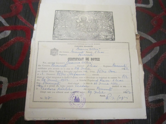 certificat de botez an 1962 raion 1 mai biserica doamna oltea a5