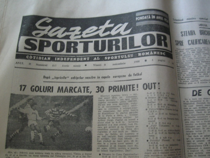 Ziarul Sportul (9 noiembrie 1990)