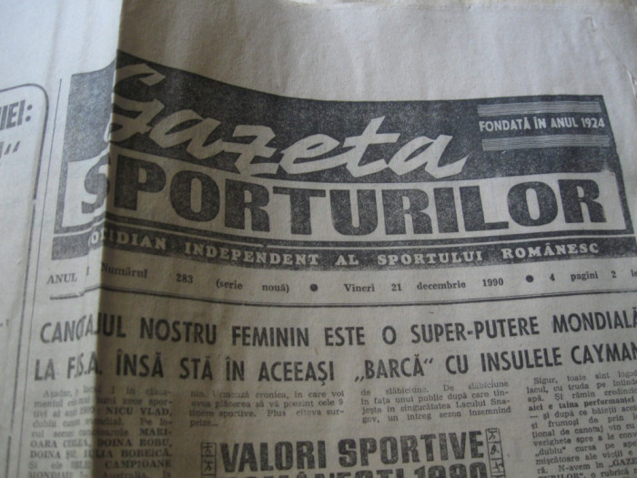 Ziarul Sportul (21 decembrie 1990)