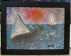 Tablou Peisaj marin Barci in larg pictura in ulei 37x47cm, Marine, Realism