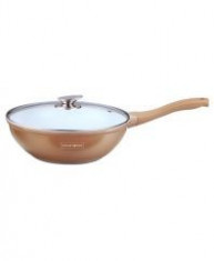 Wok acoperit cu ceramica 32cm maro-auriu foto