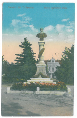 3609 - TURNU SEVERIN, Traian statue, Romania - old postcard - used - 1930 foto