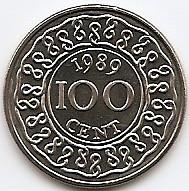 Surinam 100 Cents 1989 - 23 mm KM-23 UNC !!! foto