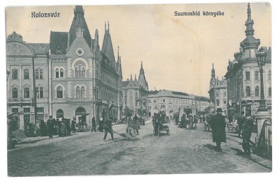 1703 - CLUJ, Market, Romania - old postcard - used - 1913 foto