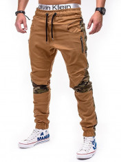 Pantaloni pentru barbati, camel, cu insertii de camuflaj, stli militar, army, banda jos, casual - P387 foto