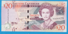 (3) BANCNOTA EASTERN CARIBBEAN - 20 DOLLARS, STARE FOARTE BUNA (AUNC) foto