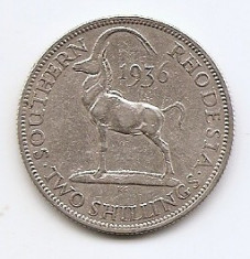 Rhodesia de Sud 2 Shillings 1936 - George V, Argint 11.31 g/925, 28.52 mm, KM-4 foto