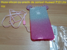 Husa silicon cu urechi de soricel Huawei P10 Lite roz foto