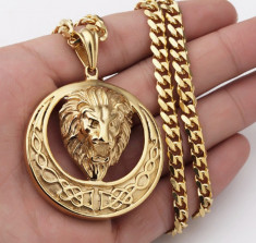 Lant +medalion INOX placat model Versace LION foto