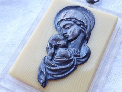 argint MEDALION ICOANA OPULENT PECTORAL vechI FECIOARA MARIA cu PRUNCUL superb foto