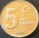 Moneda 5 YENI KURUS - TURCIA, anul 2006 *cod 21 --- A.UNC, Europa