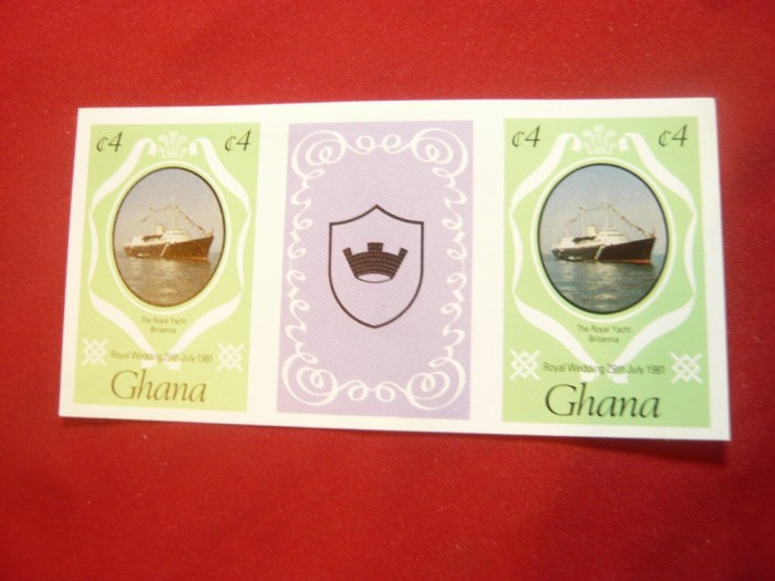 Triptic Ghana nedantelat - Nunta Regala 1981 ,necatalogat