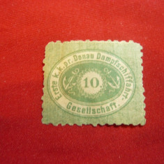 Timbru Austria- Navigatia pe Dunare 1867 - 10 kr.verde, sarniera