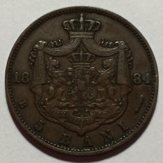 5 Bani 1884 Bronz, Romania VF/XF, 2 cute la draperie foto