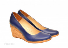 Pantofi albastri dama eleganti - casual din piele naturala cod P133 foto