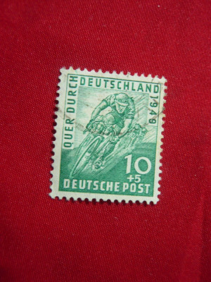 Timbru 10pf.Ciclism 1949 ,Germania Ocupatia Americana ,stampilat foto