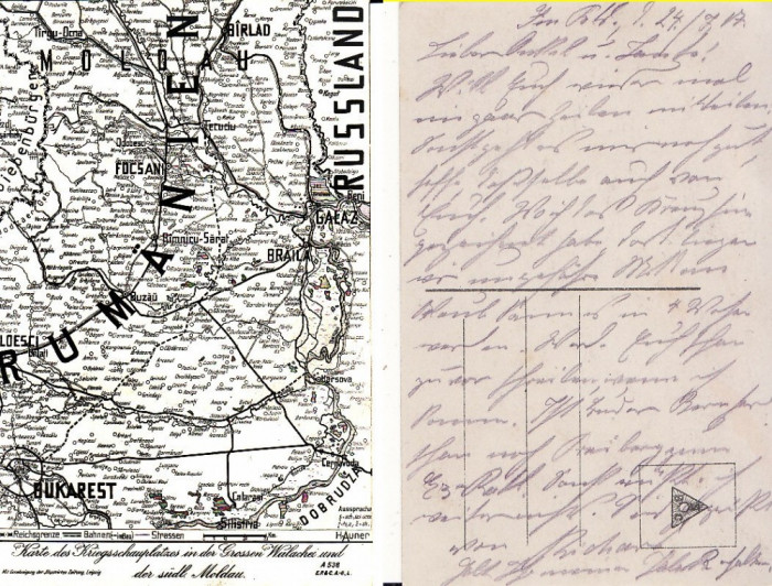 Ilustrata harta de razboi, zona Focsani,Buzau, Ramnicu Sarat-militara WWI, WK1