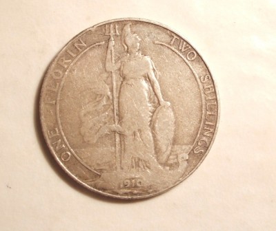 ANGLIA 1 FLORIN / TWO SHILLINGS 1910 ARGINT foto